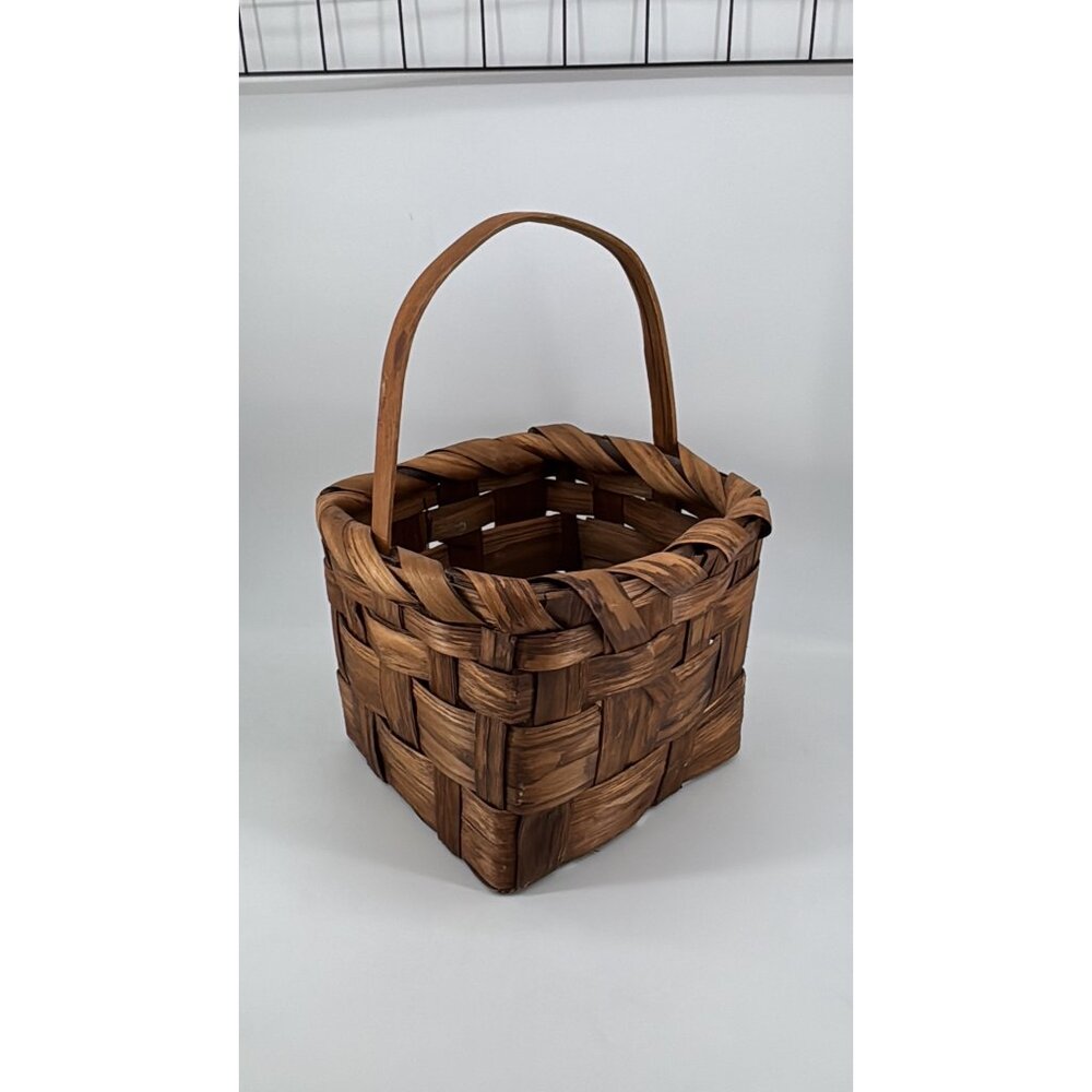 Handwoven Natural Wooden Basket With Handle Italy